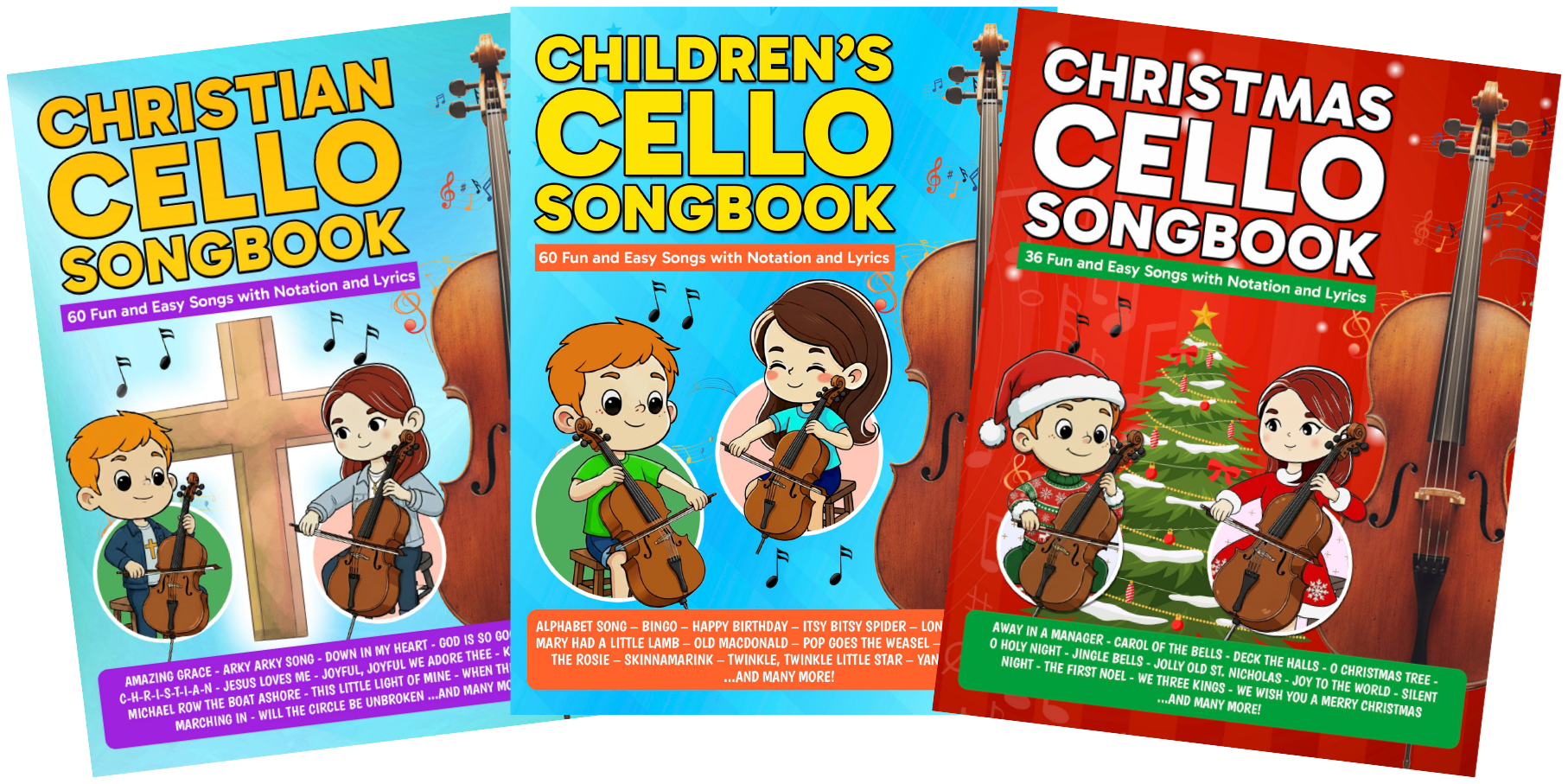 Cello Songbook Bundle PDF — Children’s, Christian, and Christmas Easy Beginner Cello Books