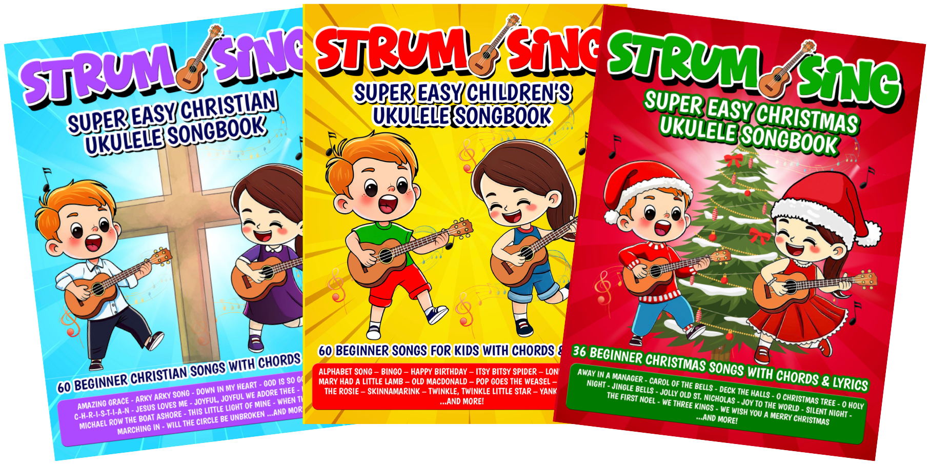 Strum and Sing Ukulele Songbook Bundle PDF — Children’s, Christian, and Christmas Easy Beginner Ukulele Books